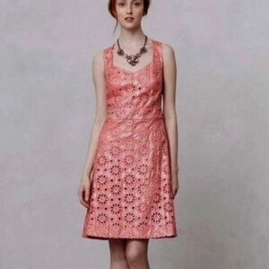 Maeve Anthropologie Coralshine Dress Eyelet Coral Pink Size 4